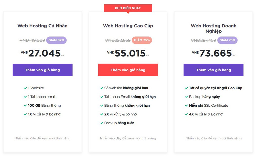 bang giá hosting