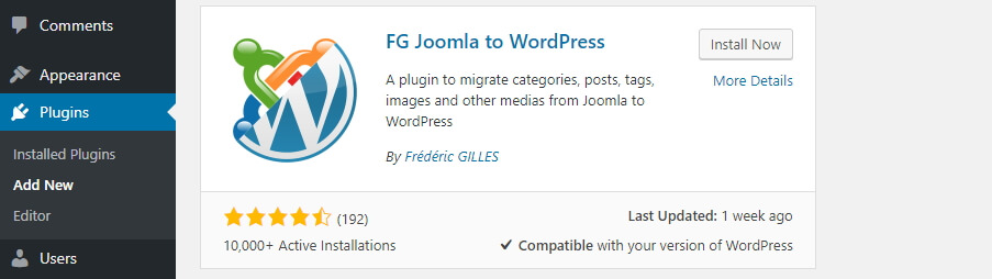 cài đặt plugin chuyển joomla wordpress