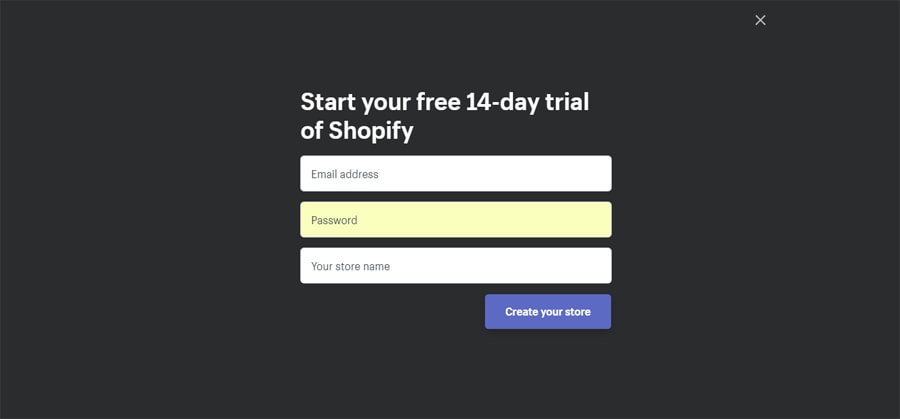 đăng ký dùng thử shopify