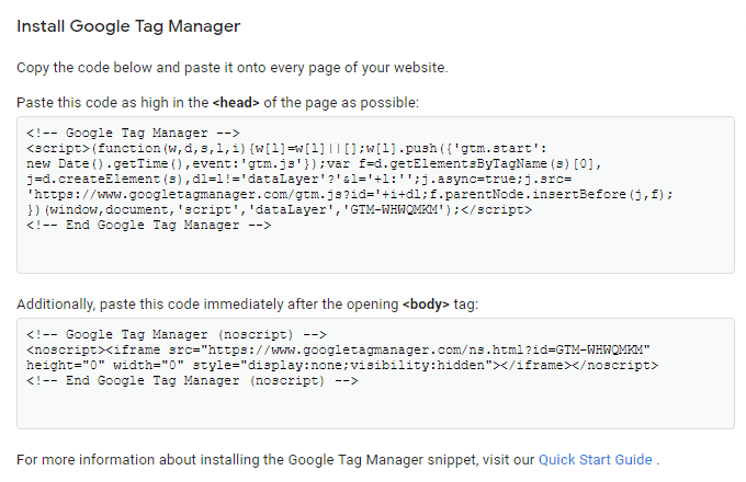 Google Tag Manager tracking codes