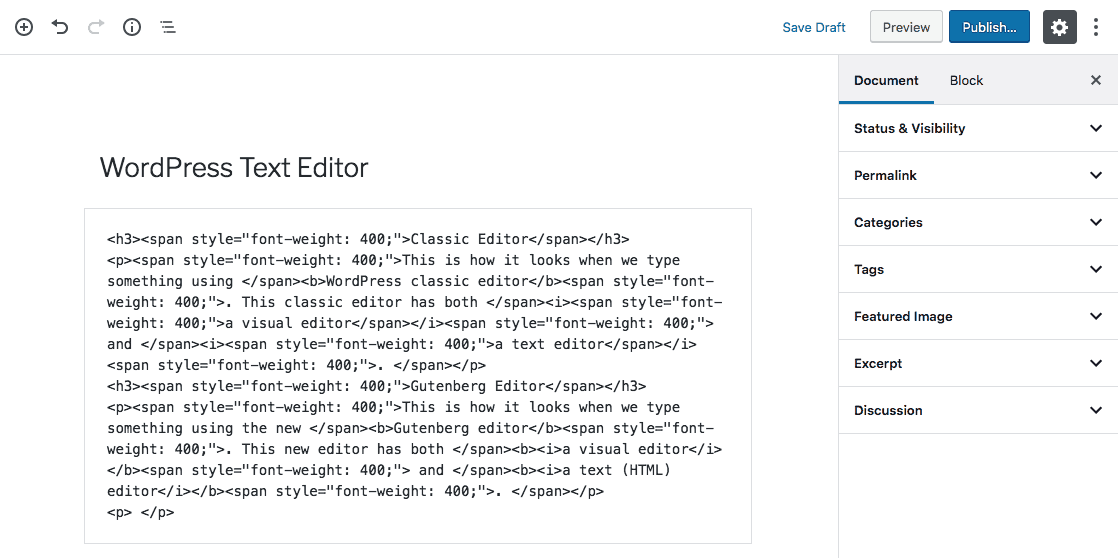 html tag trong wordpress text editor