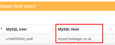 mysql host name in hostinger
