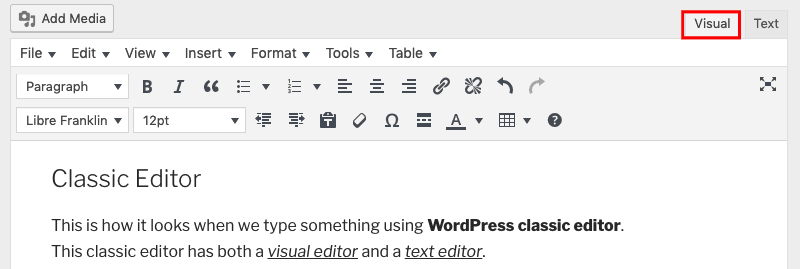 visual editor của WordPress