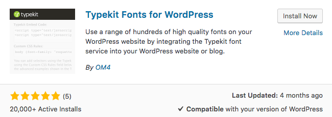 Typekit Fonts For WordPress Plugin
