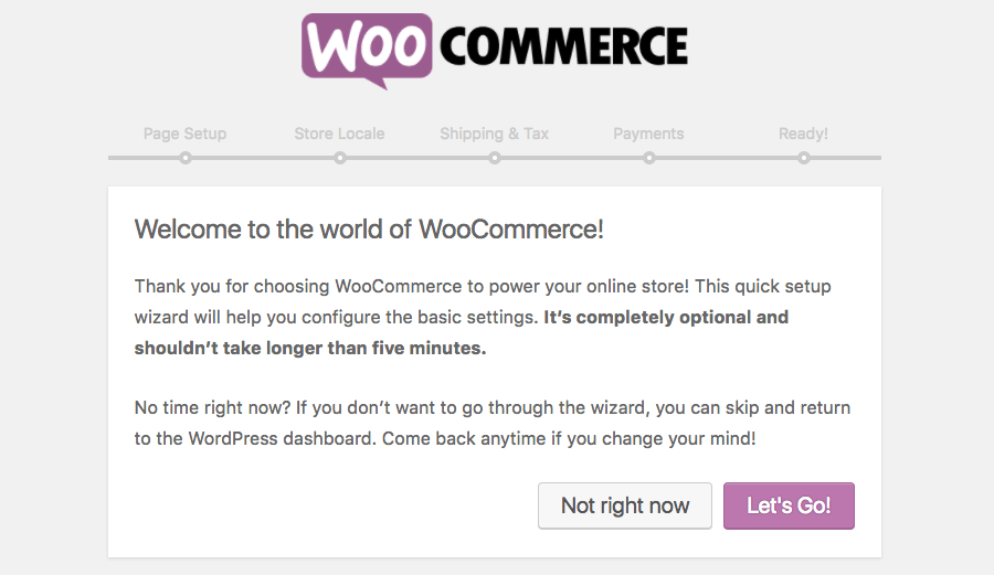 Click lets go button to begin WooCommerce configuration