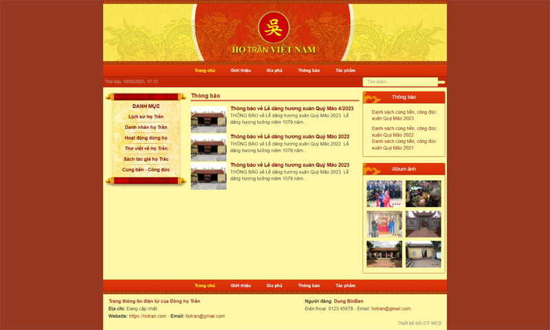 Mẫu website gia phả họ Trần